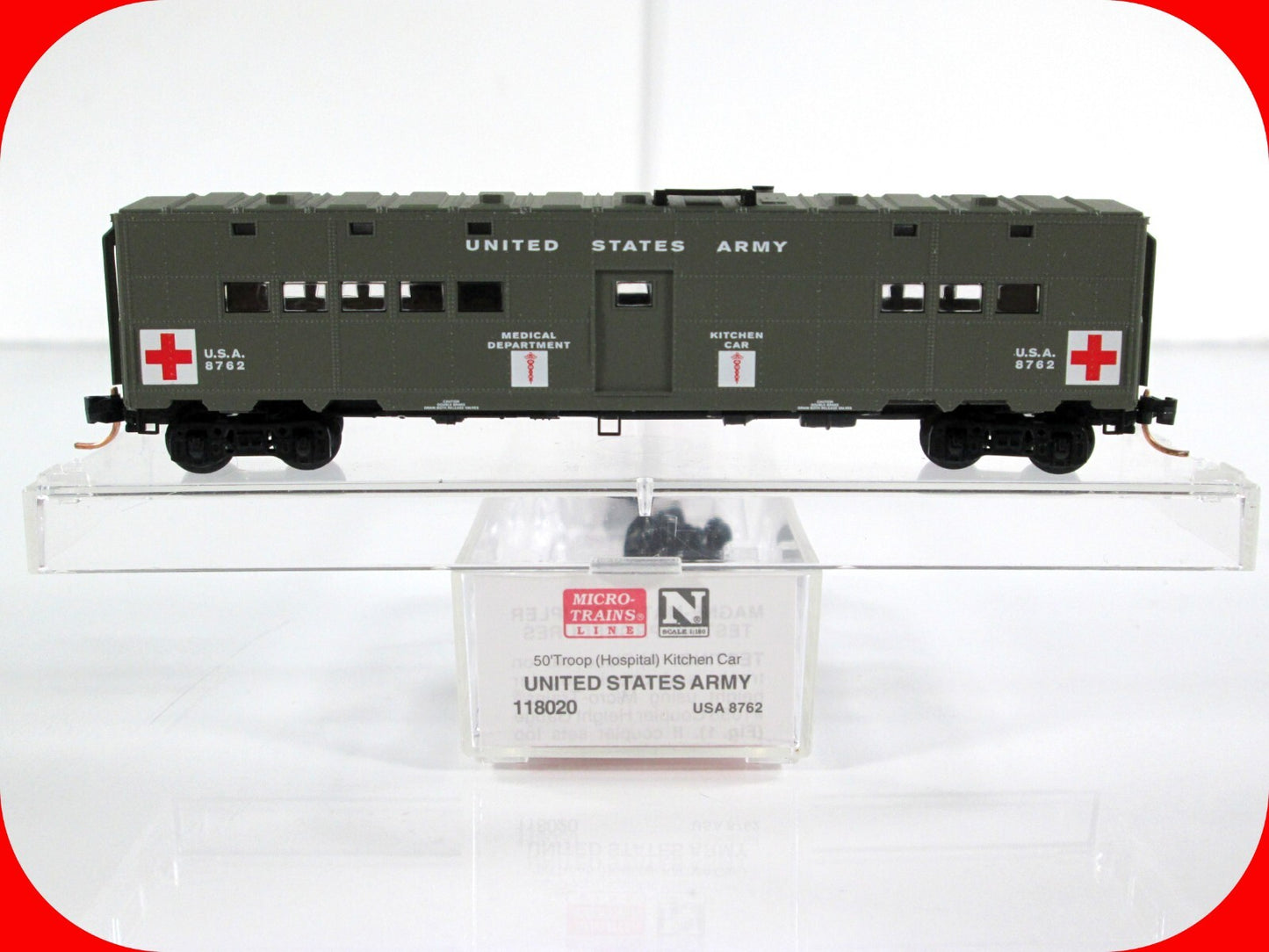 N Scale ***WWII Army Troop Kitchen-Hospital*** Car #8762 --- Micro Trains 118020