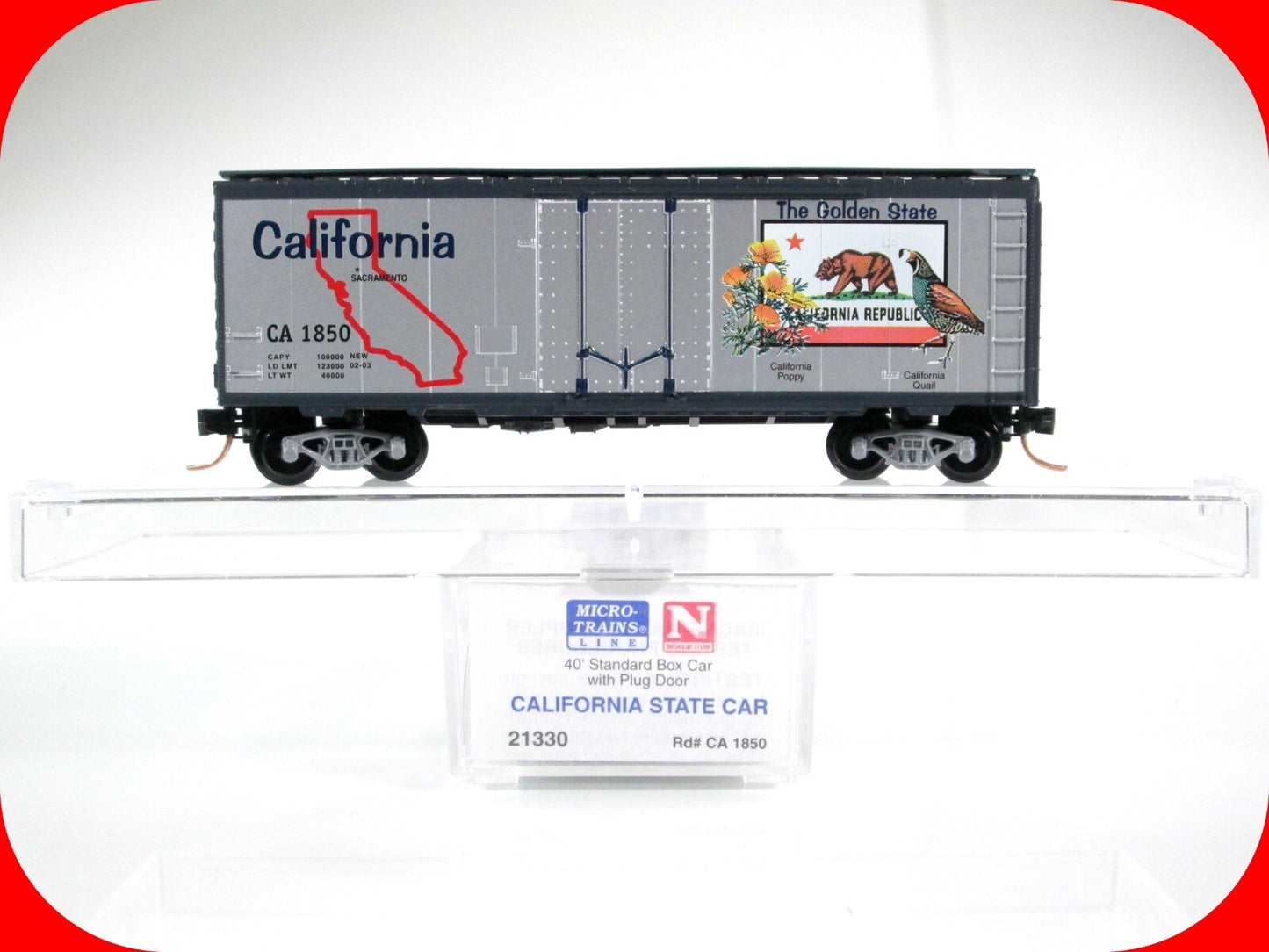 N Scale ***CALIFORNIA*** Golden State 40' Box Car, CA 1850 -- Micro Trains 21330