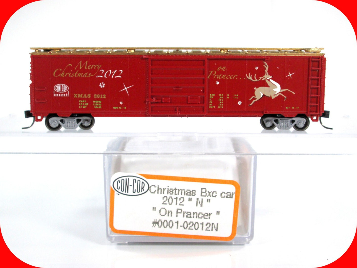 N Scale ***On PRANCER*** Reindeer Christmas Box Car 2012 - Con-Cor 02012N **RARE