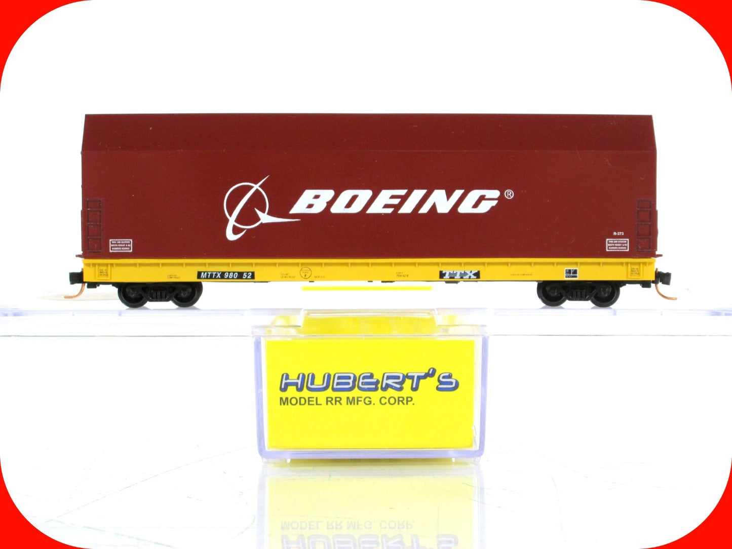 N Scale ***BOEING SKYBOX*** on Flat Car, TTX  98052 - Hubert's / LBF,  MTL Cplrs