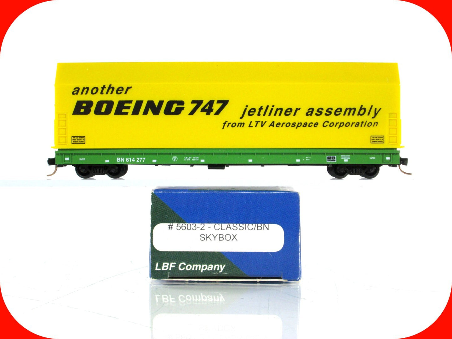 N Scale **BOEING 747 SKYBOX*** Jetliner on Flat Car, BN 614277 - LBF,  MTL Cplrs