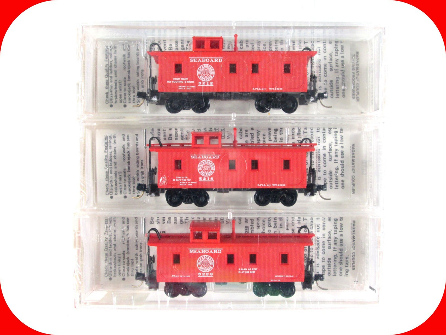 N Scale ***SEABOARD*** 34' Wood Caboose 3-Pack - Kadee Micro Trains 51022 **RARE