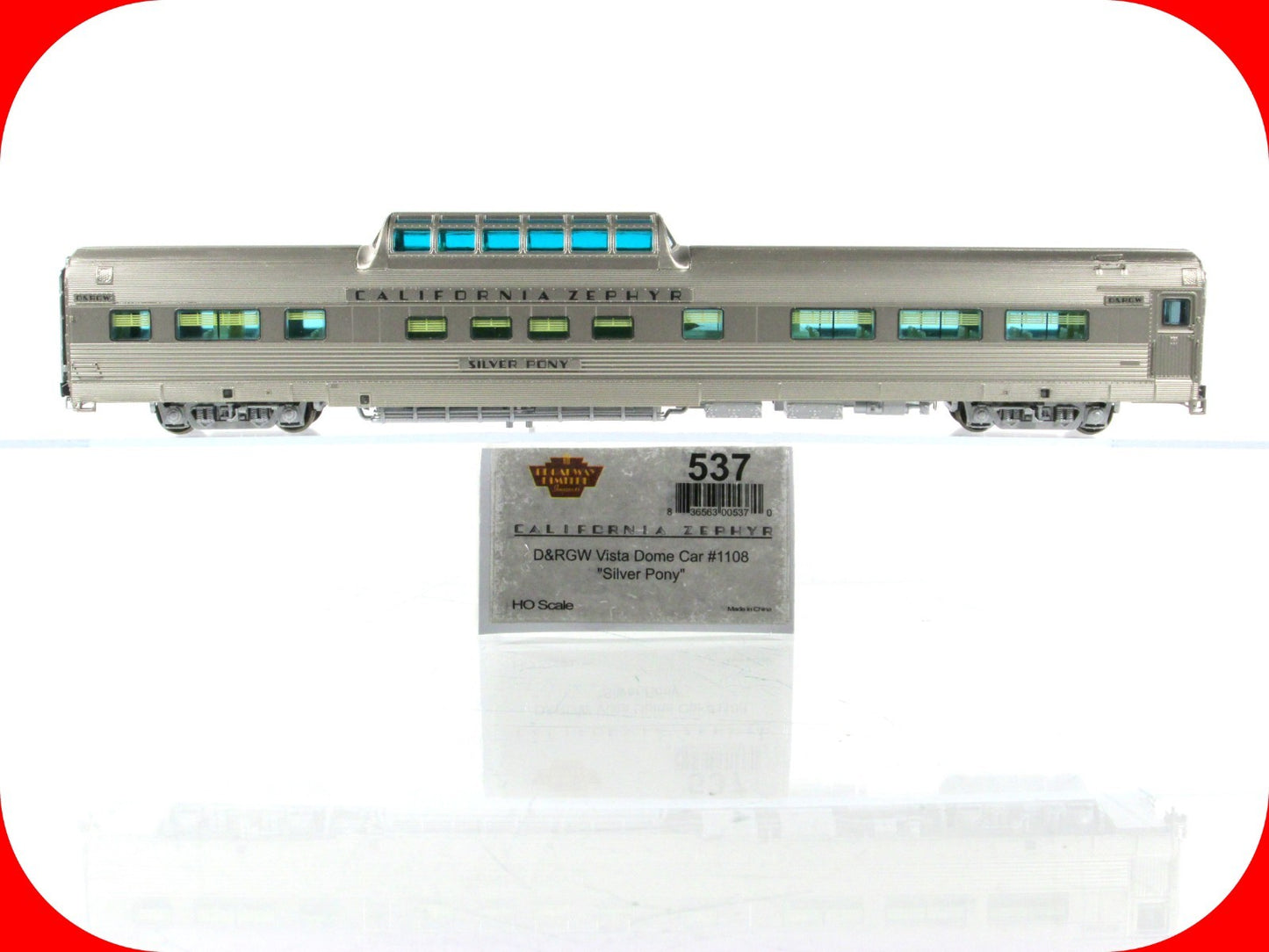 HO Scale ***DRGW CA ZEPHYR** SILVER PONY Vista Dome 1108 - Broadway 537, Lighted