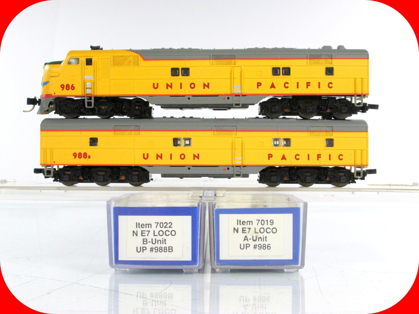 N Scale **UNION PACIFIC** E8 AB, UP 986,988 - Life-Like 7019,7022 - Knuckle Cplr