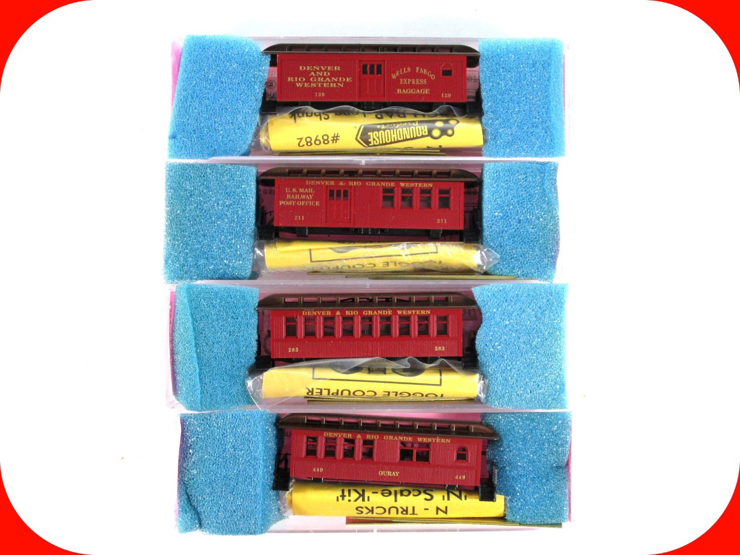 N Scale ***DENVER RIO GRANDE*** Pre-1918 Overton Passenger 4-Pack --- Roundhouse
