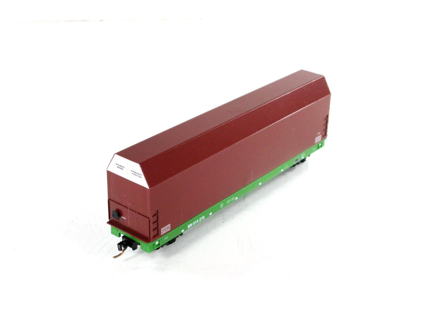 N Scale ***SKYBOX*** on Flat Car, BURLINGTON NORTHERN 614270 --- LBF,  MTL Cplrs