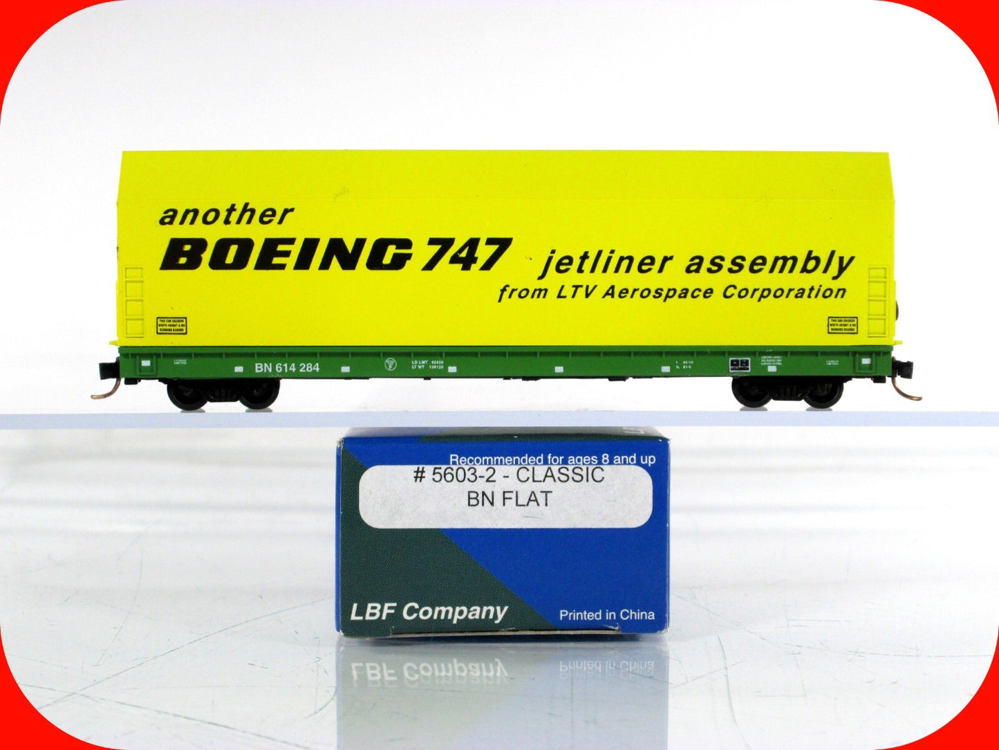N Scale **BOEING 747 SKYBOX*** Jetliner on Flat Car, BN 614284 - LBF,  MTL Cplrs