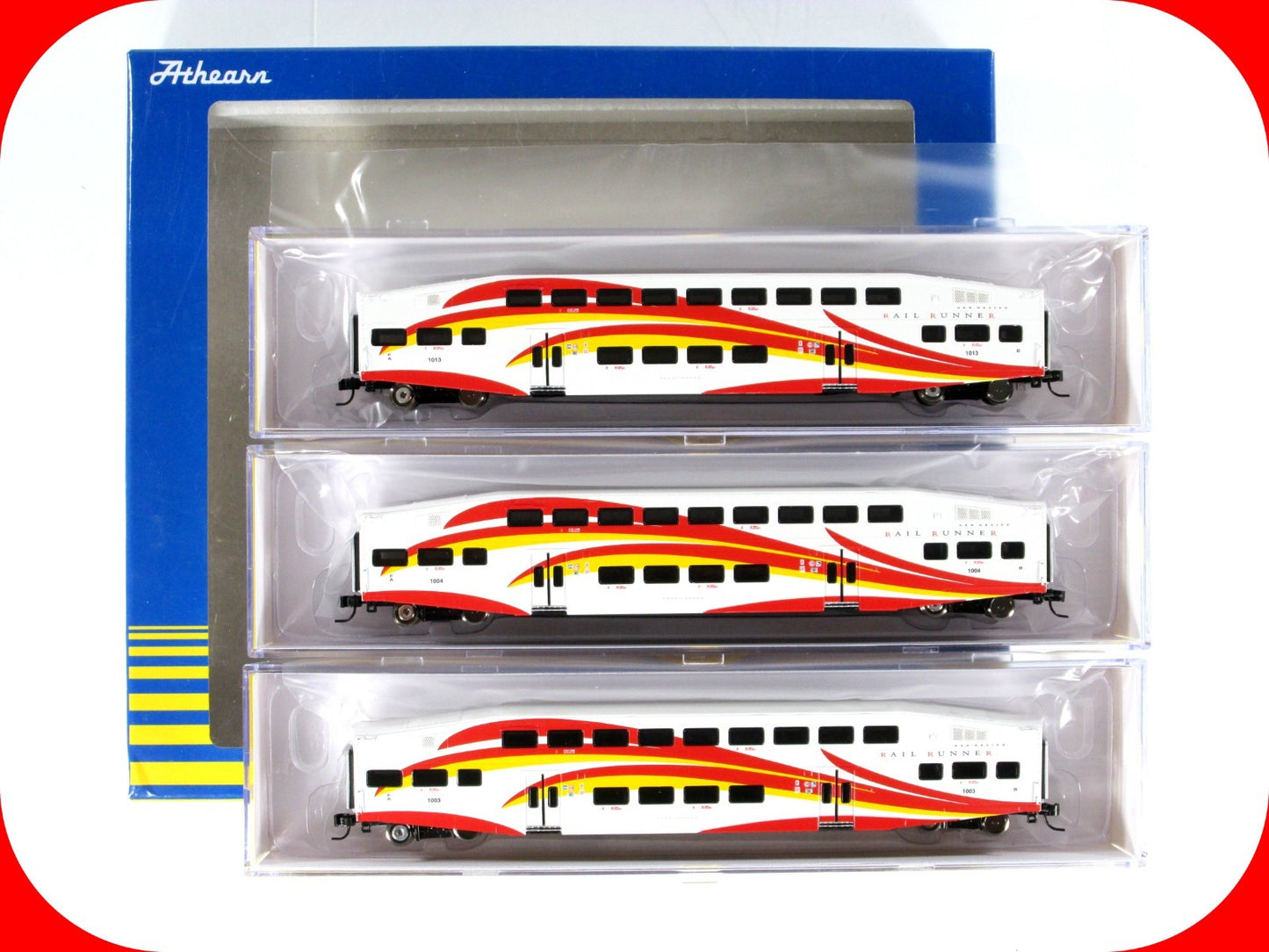 N Scale *NEW MEXICO RAIL RUNNER* Bombardier Set 1003, 1004, 1013 - Athearn 28593