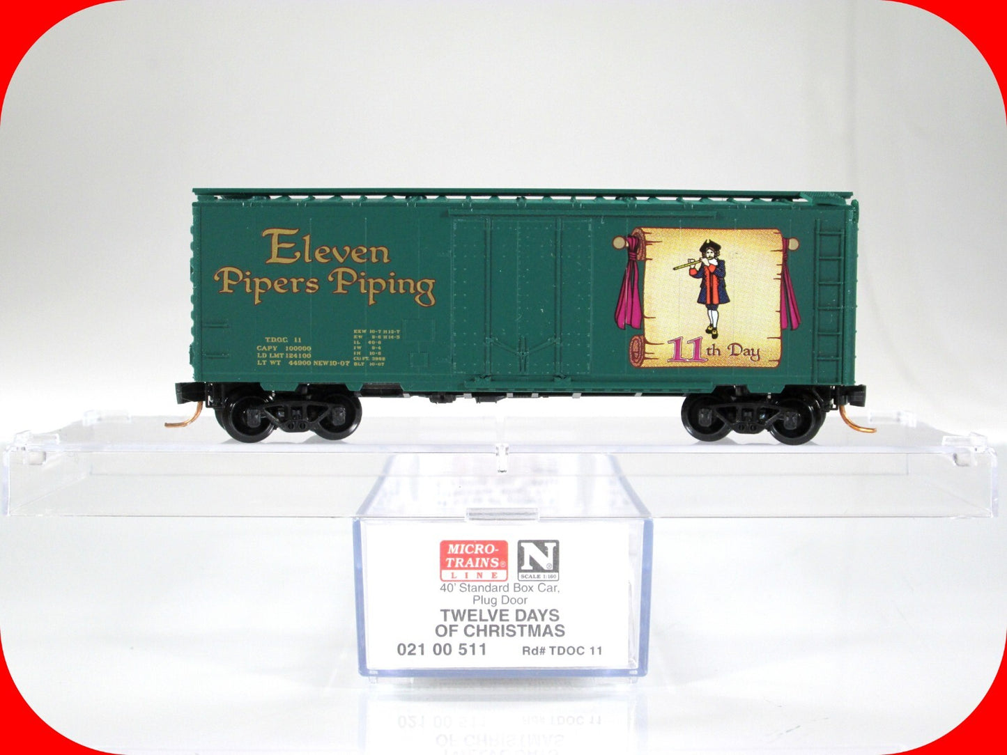 N Scale 12 Days Christmas *ELEVEN PIPERS PIPING* Box Car - Micro Trains 02100511