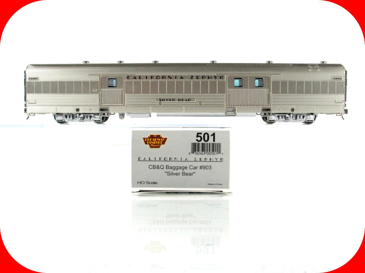 HO Scale **CB&Q CA ZEPHYR** SILVER BEAR Baggage Car 903 --Broadway 501, Lighted