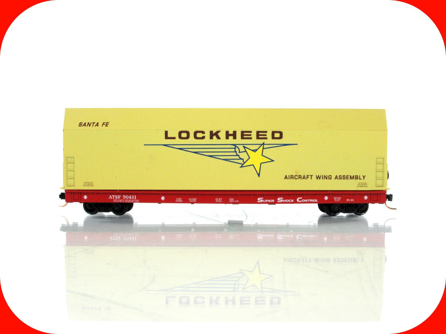 N Scale ***LOCKHEED SKYBOX*** Aircraft on Flat Car, ATSF 90431 - LBF,  MTL Cplrs