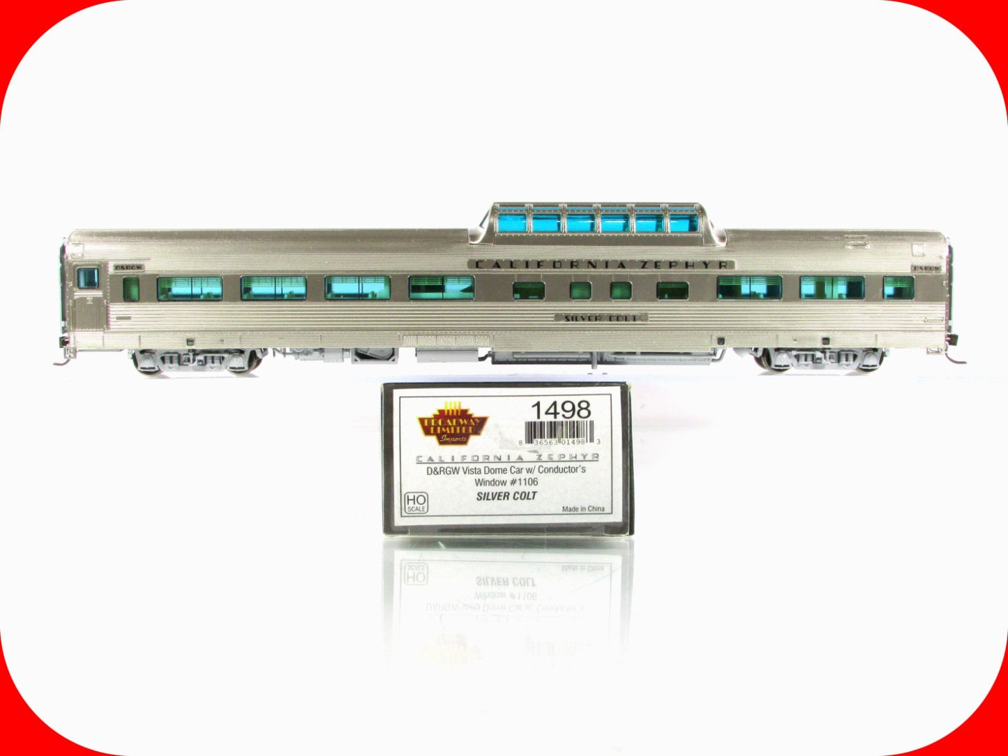 HO Scale **DRGW CA ZEPHYR** SILVER COLT Vista Dome #1106 -Broadway 1498, Lighted