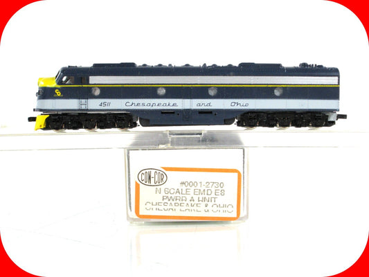 N Scale ***CHESAPEAKE & OHIO*** E8 Locomotive #4511 - Con-Cor 2730, Knuckle Cplr