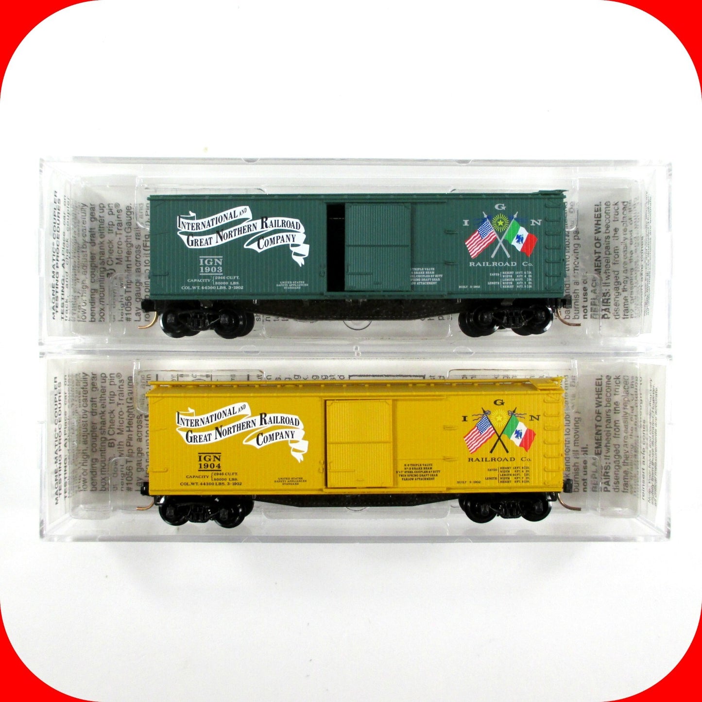 N Scale **INTERNATIONAL & GREAT NORTHERN** Box Car 2-Pack -Micro Trains Spec Run