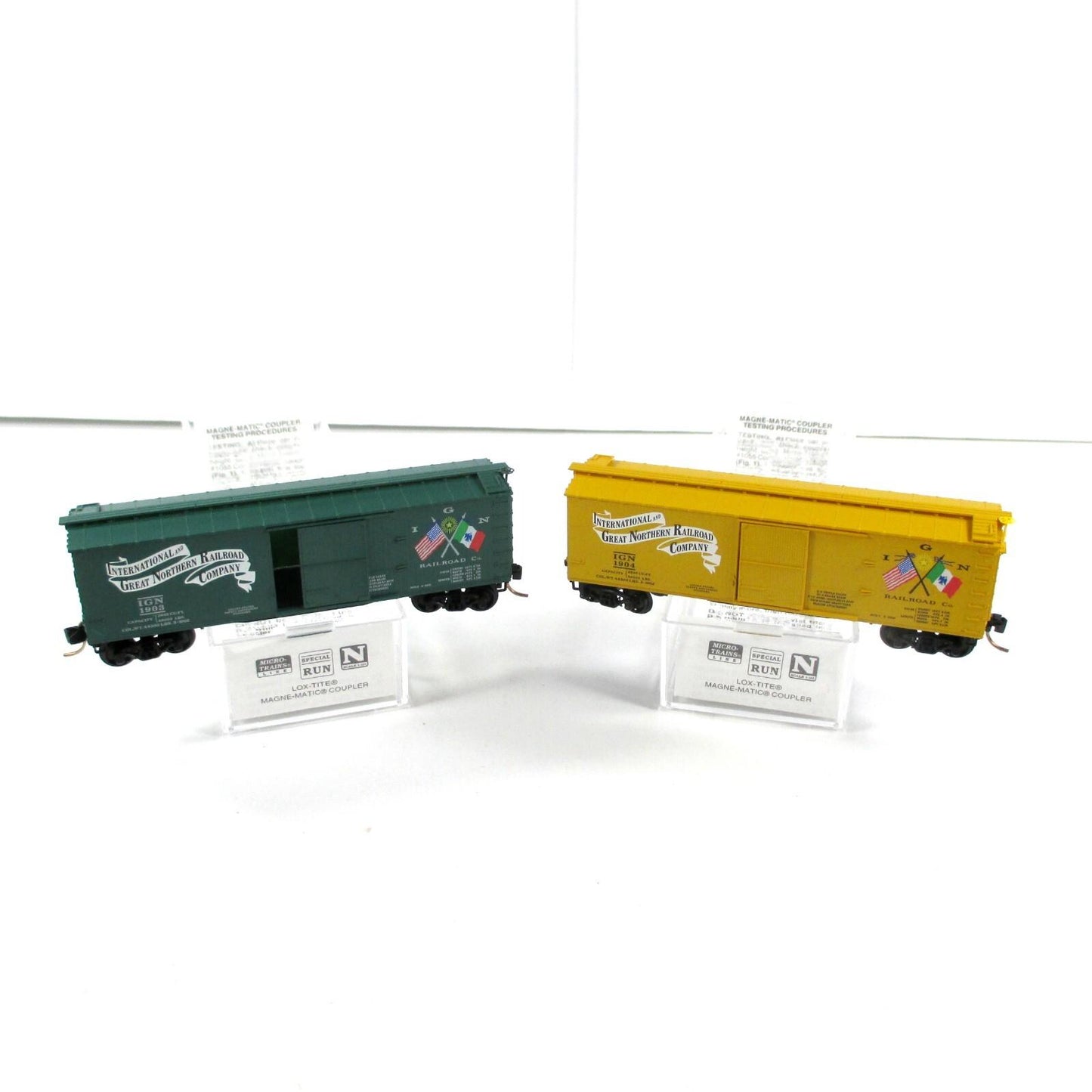 N Scale **INTERNATIONAL & GREAT NORTHERN** Box Car 2-Pack -Micro Trains Spec Run