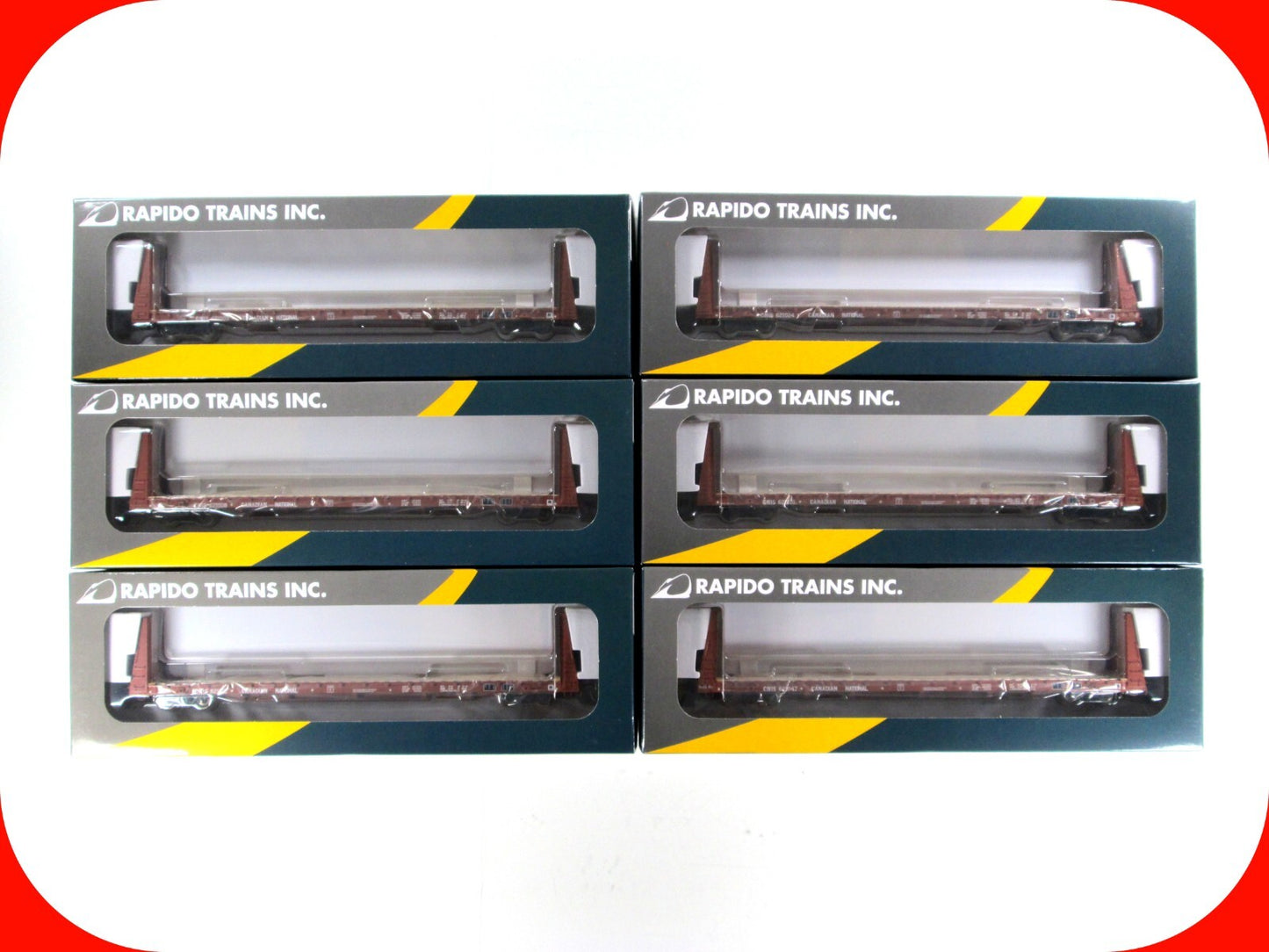 HO Scale ***CANADIAN NATIONAL*** Bulkhead Flat Car 6-Pack -Rapido Trains 147004A