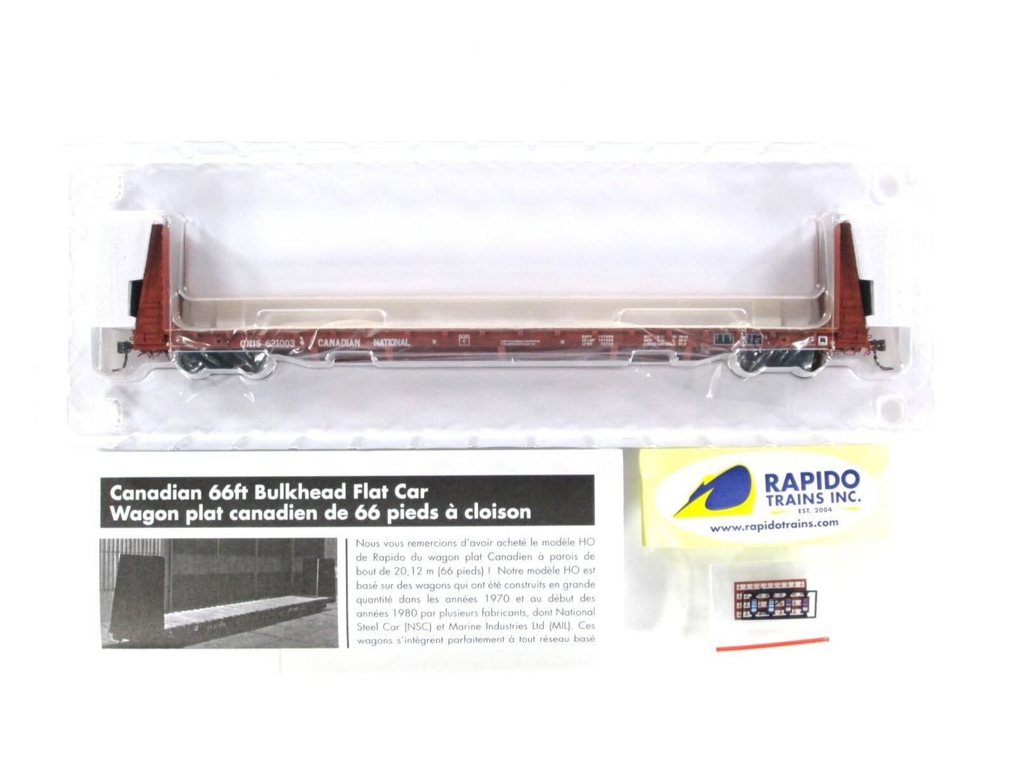 HO Scale ***CANADIAN NATIONAL*** Bulkhead Flat Car 6-Pack -Rapido Trains 147004A