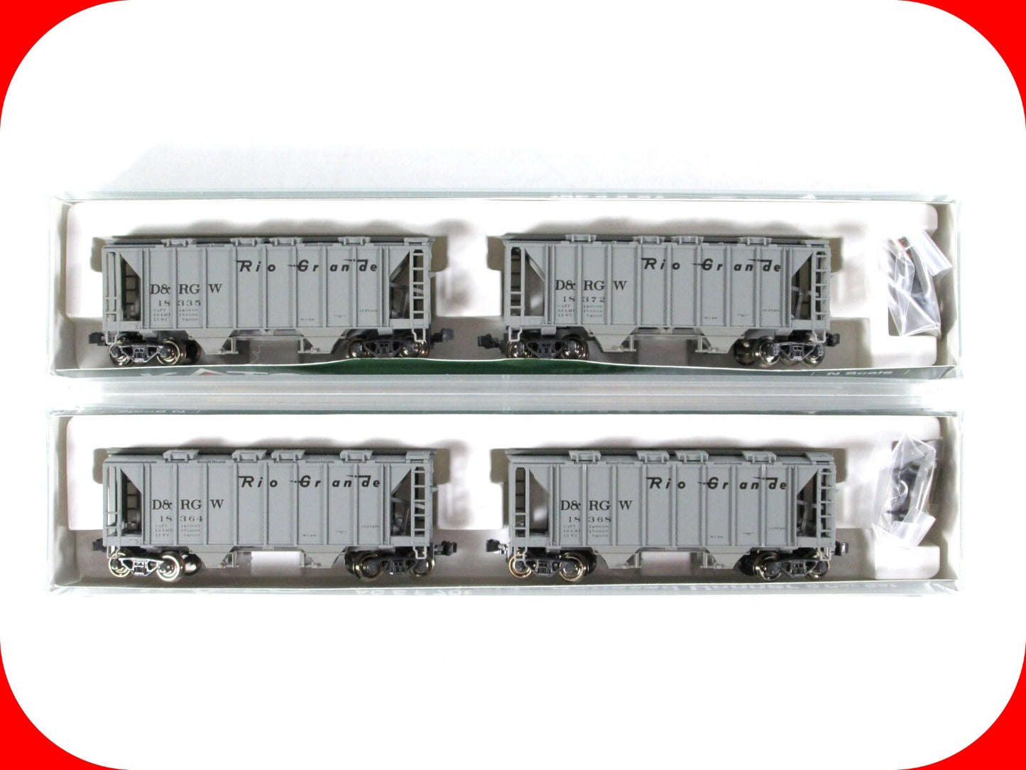 N Scale ***RIO GRANDE*** ACF 70ton 2-Bay Hopper 4-Pack - Kato 186-0207,0208