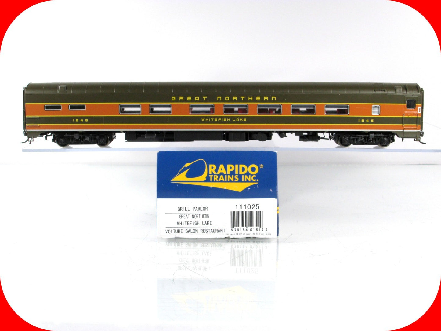 HO Scale GREAT NORTHERN Grill-Parlor Whitefish Lake 1245 -Rapido 111025, Lighted