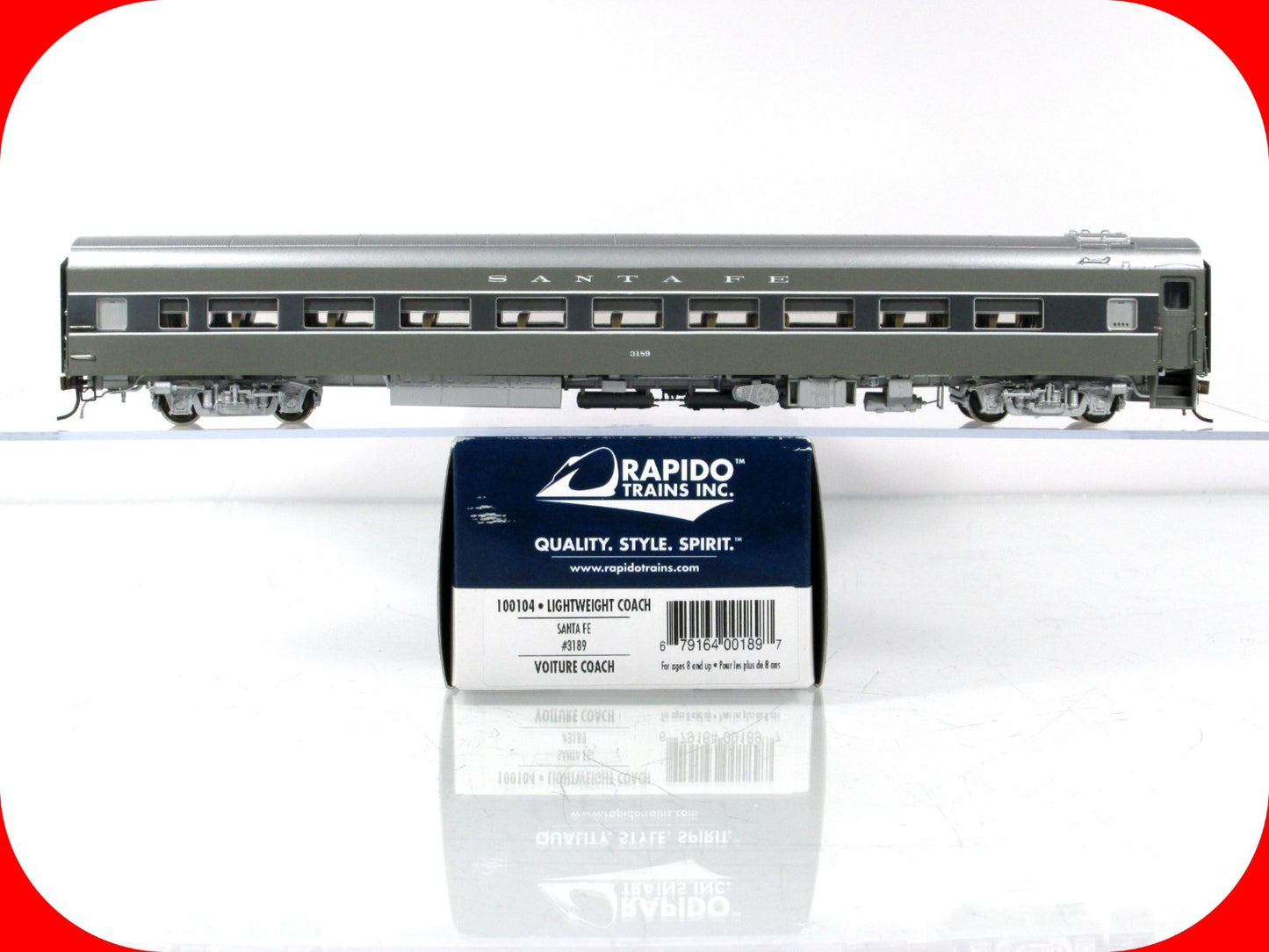 HO Scale ***SANTA FE*** Passenger Coach, ATSF 3189 ------ Rapido 100104, Lighted