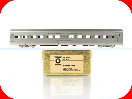 N Scale BRASS ***CB&Q - CALIFORNIA ZEPHYR*** Silver Point Sleeper --Oriental 423