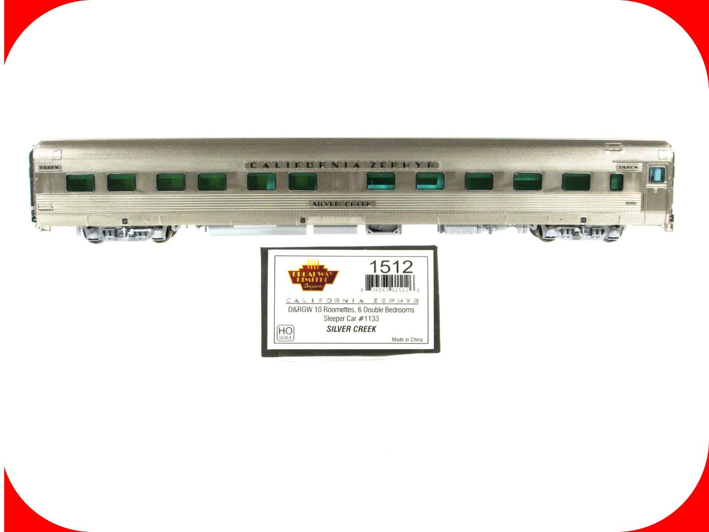 HO Scale ***DRGW CA ZEPHYR*** SILVER CREEK Sleeper 1133 - Broadway 1512, Lighted