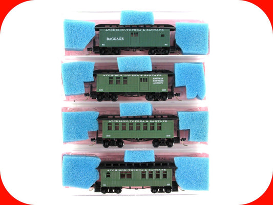 N Scale ***SANTA FE*** OVERTON Old-Time Passenger 4-Pack - Roundhouse, MTL Cplrs