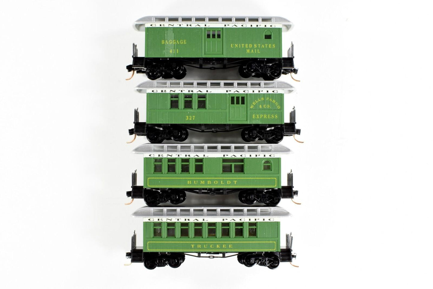 N Scale ***CENTRAL PACIFIC*** Overton Passenger 4-Pack --- Roundhouse, MTL Cplrs