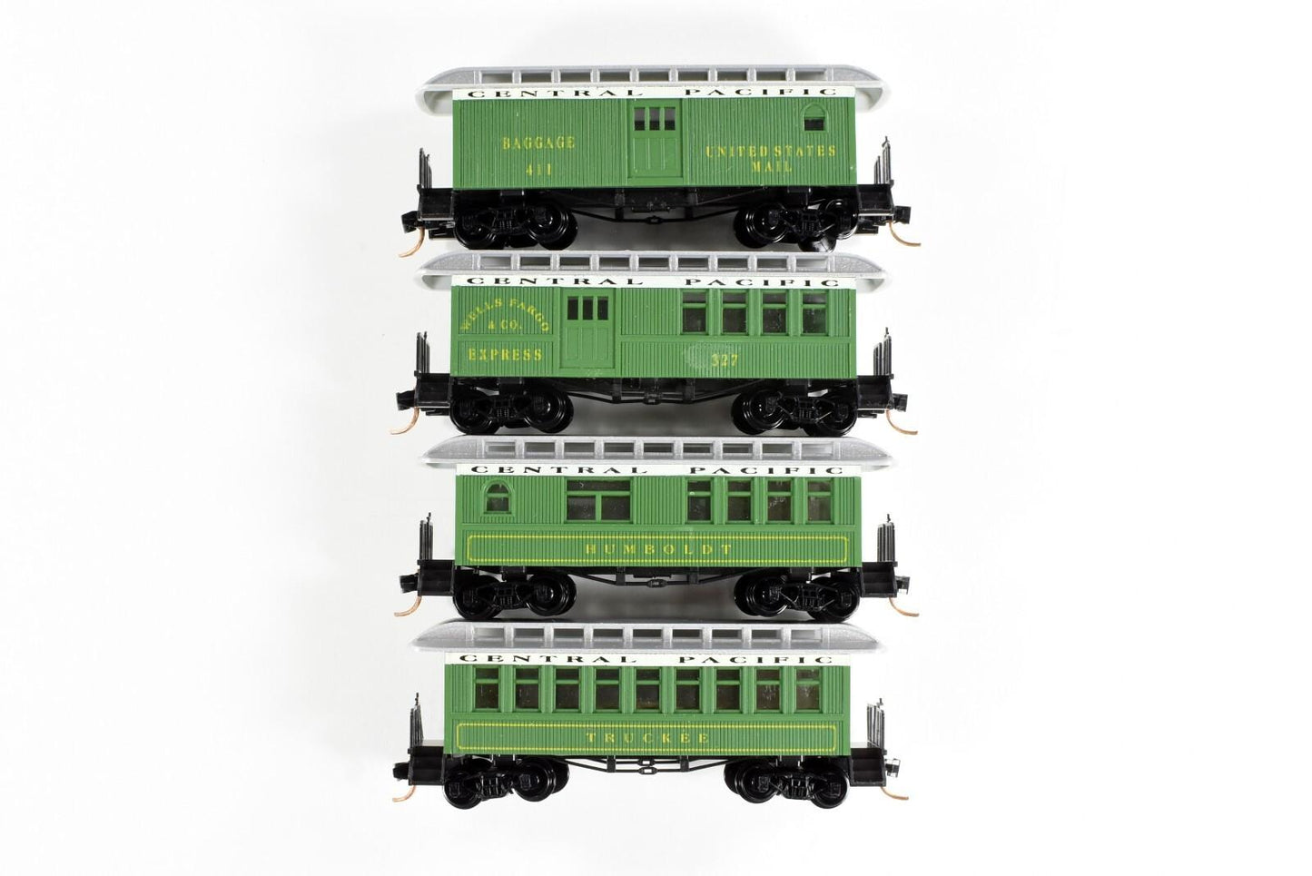 N Scale ***CENTRAL PACIFIC*** Overton Passenger 4-Pack --- Roundhouse, MTL Cplrs