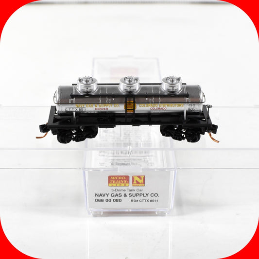 N Scale *NAVY GAS & SUPPLY* Denver, 3-Dome Tank Car #8511 -Micro Trains 06600080