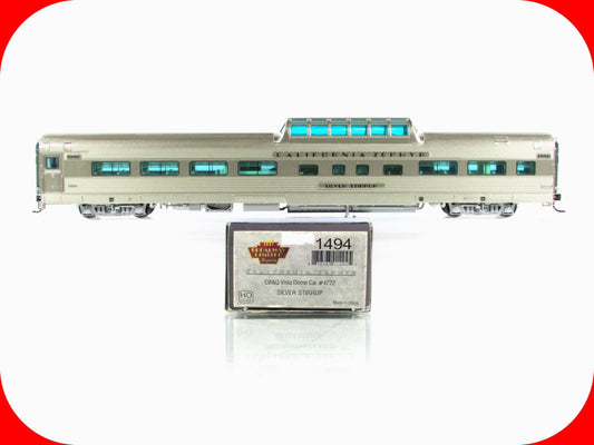 HO Scale *CB&Q CA ZEPHYR* SILVER STIRRUP Vista Dome 4722 -Broadway 1494, Lighted