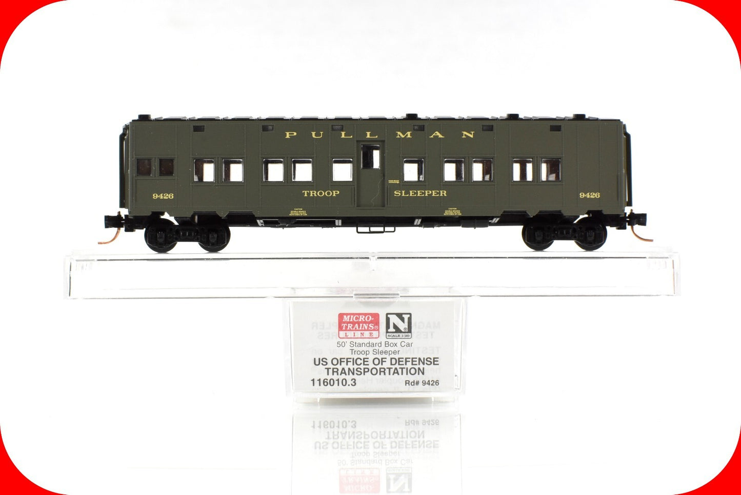 N Scale **WWII US OFFICE of DEFENSE** Troop Sleeper #9426 -Micro Trains 116010.3