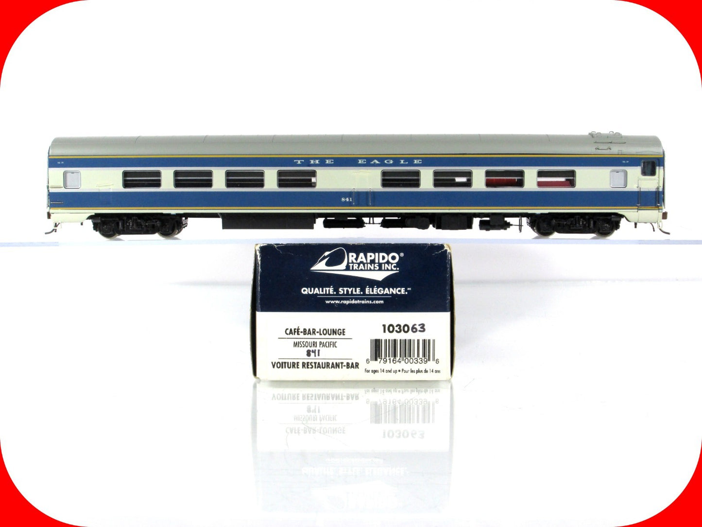 HO Scale **MISSOURI PACIFIC EAGLE* Cafe-Bar-Lounge #841 - Rapido 103063, Lighted