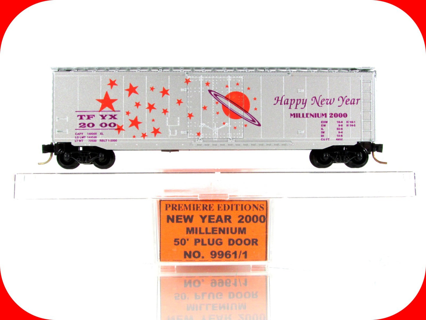 N Scale *HAPPY NEW YEAR* Millenium 2000 Box Car -Premiere Editions, MTL Cpl RARE
