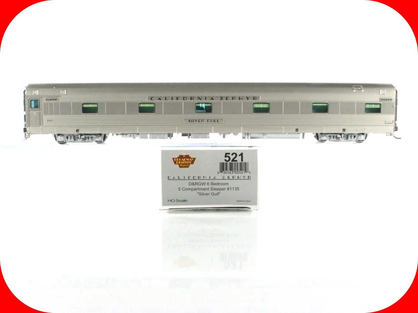 HO Scale ***DRGW CA ZEPHYR*** SILVER GULL Sleeper 1135 ----Broadway 521, Lighted