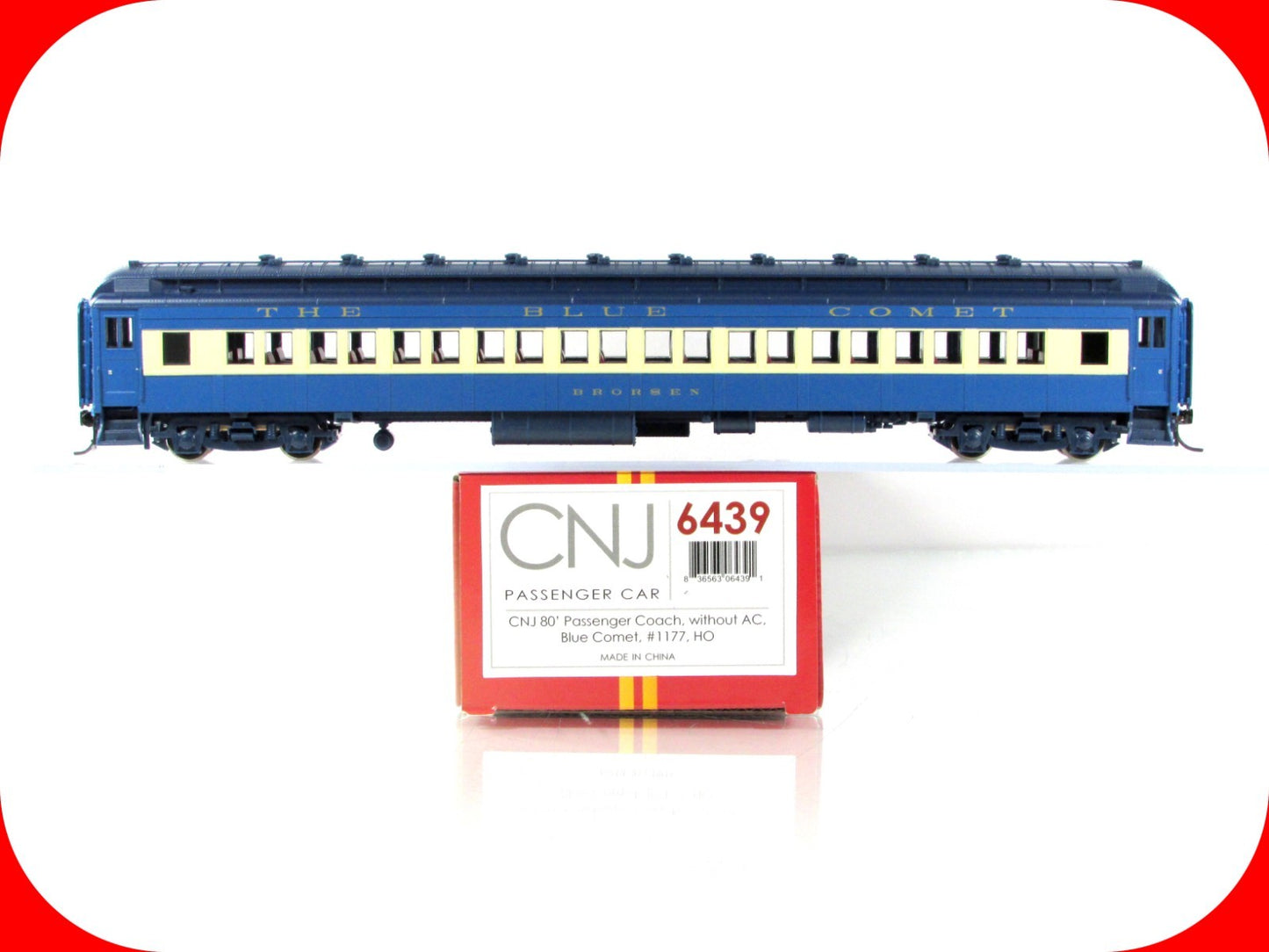 HO Scale **CNJ BLUE COMET** 80' Coach *BRORSEN* #1177 -- Broadway 6439, Lighted