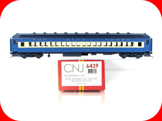 HO Scale **CNJ BLUE COMET** 80' Coach *BRORSEN* #1177 -- Broadway 6439, Lighted