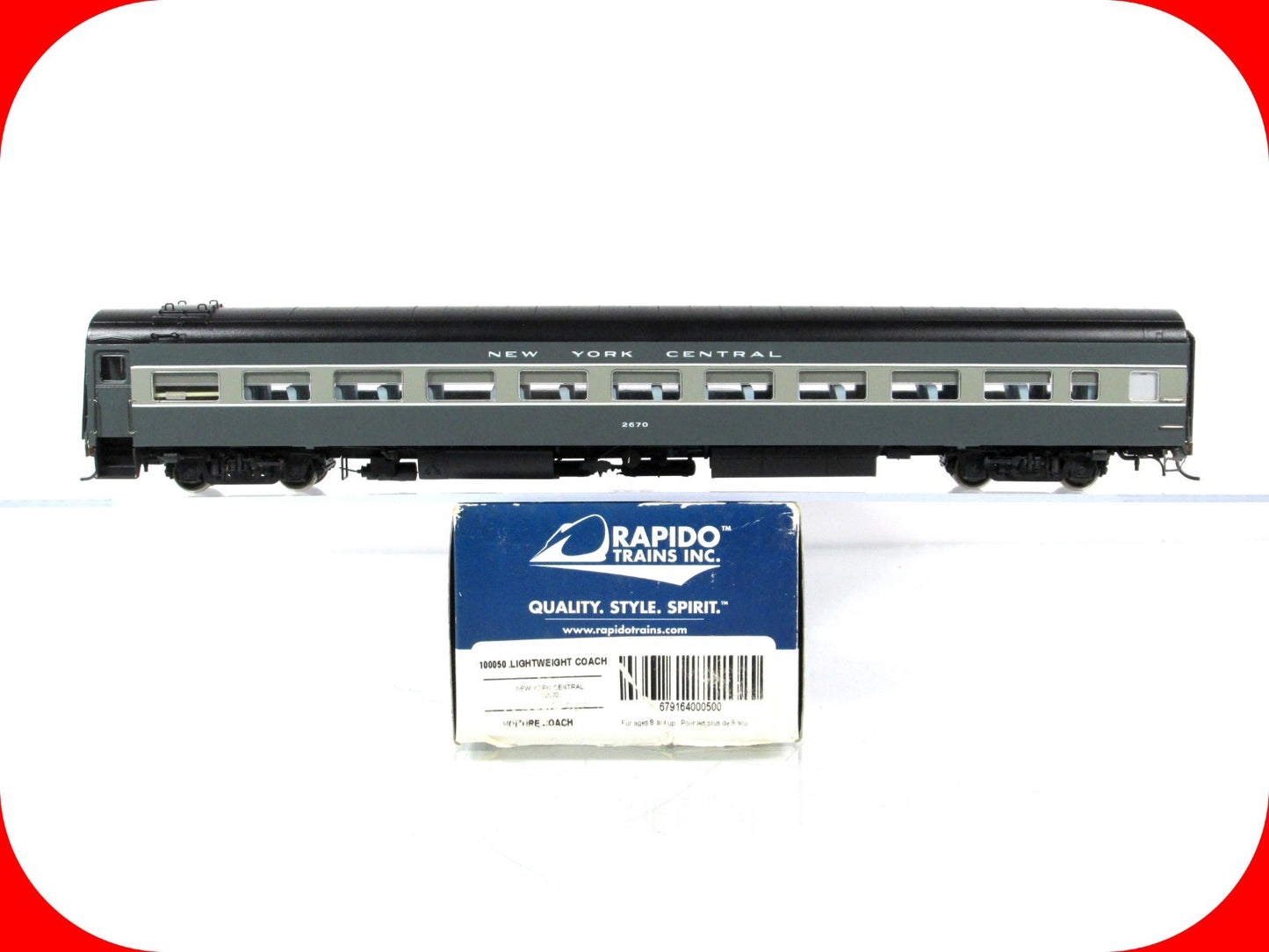 HO Scale ***NEW YORK CENTRAL*** Lightweight Coach #2670 - Rapido 100050, Lighted