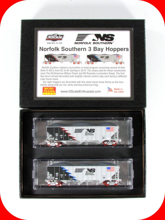 N Scale *NORFOLK SOUTHERN* Coal Hoppers, US Flag #40004,40005 -MTL Special *RARE
