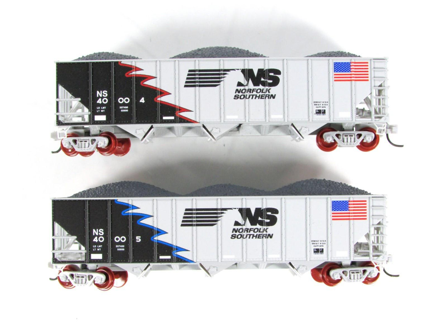 N Scale *NORFOLK SOUTHERN* Coal Hoppers, US Flag #40004,40005 -MTL Special *RARE