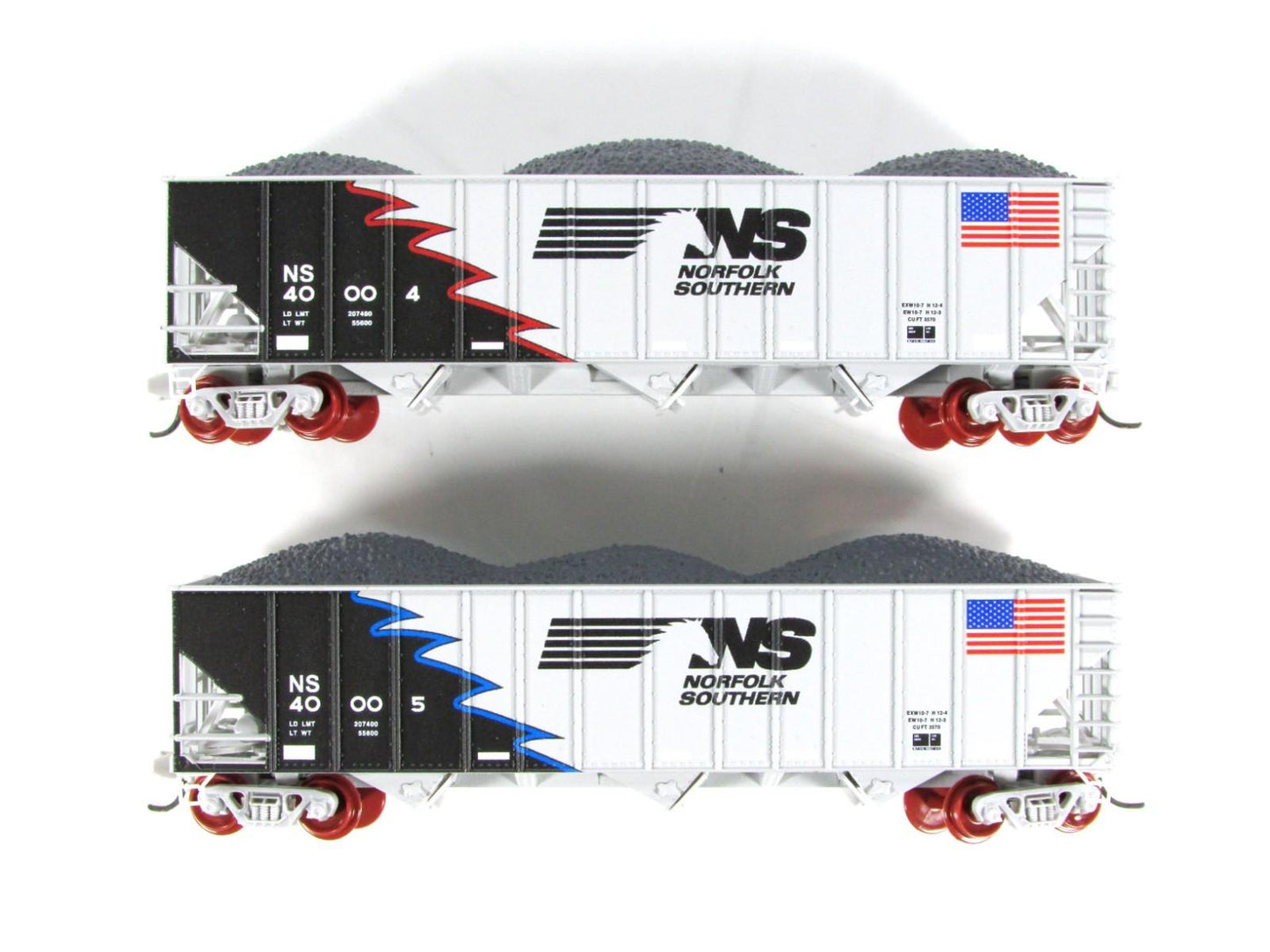 N Scale *NORFOLK SOUTHERN* Coal Hoppers, US Flag #40004,40005 -MTL Special *RARE