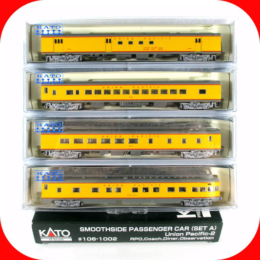 N Scale **UNION PACIFIC** Smoothside Passenger Car 4-Pack Set A -- Kato 106-1002