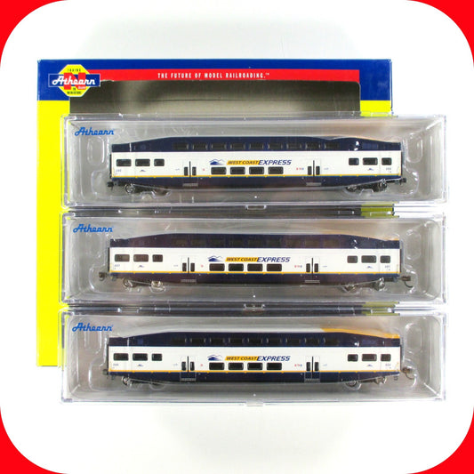 N Scale **WEST COAST EX** Bombardier Coaches 202, 207, 220 - Athearn 24442 *RARE