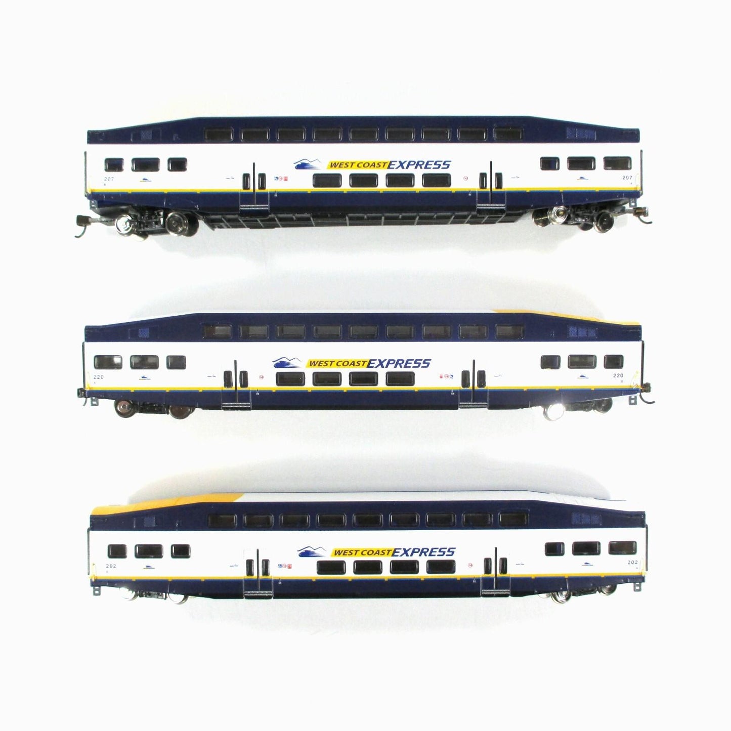 N Scale **WEST COAST EX** Bombardier Coaches 202, 207, 220 - Athearn 24442 *RARE