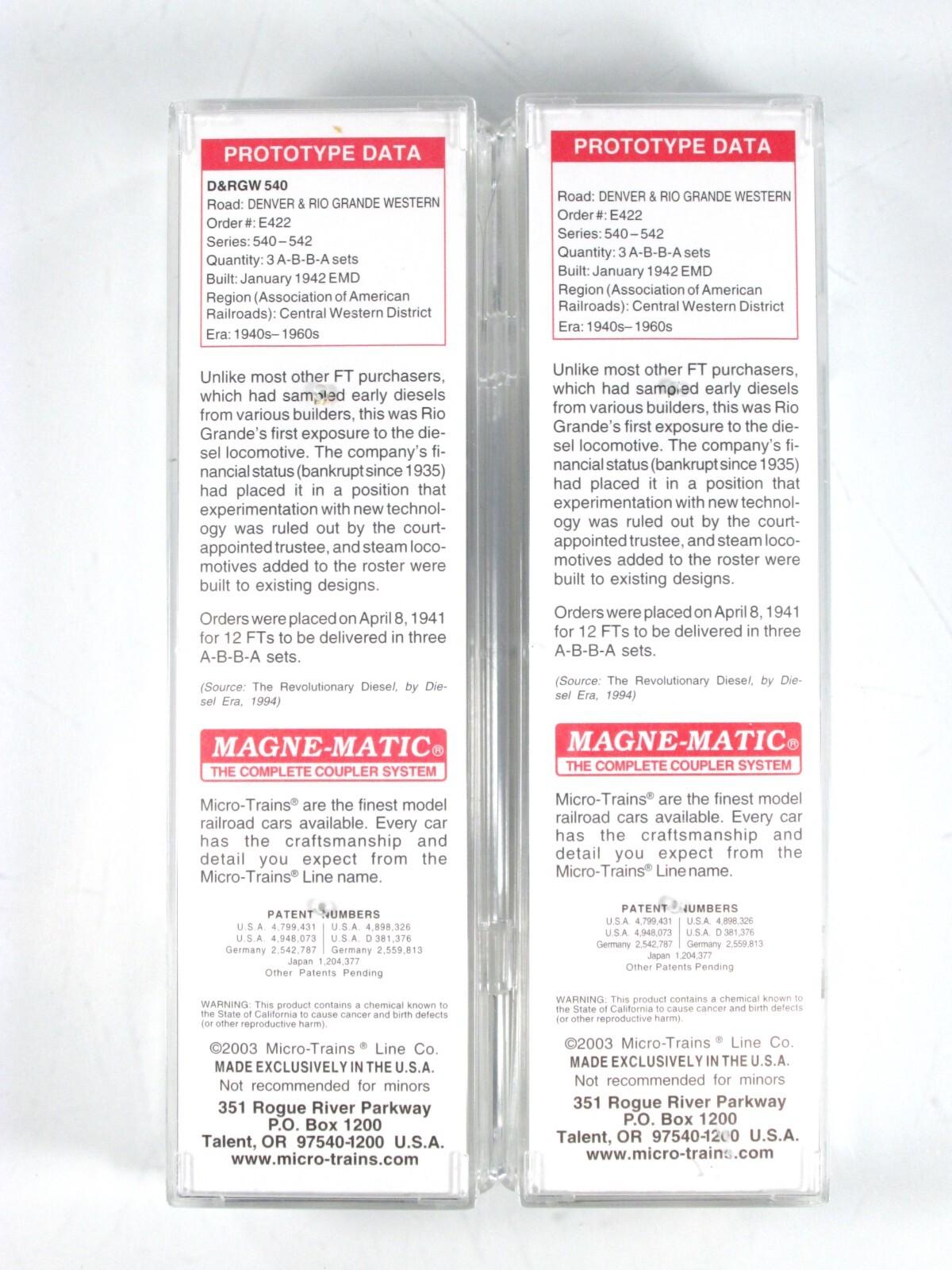 N Scale ***RIO GRANDE*** EMD FT A/B Set #540 - Micro Trains 99200081 *DCC Ready
