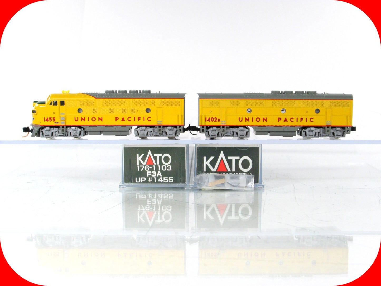 N Scale ***UNION PACIFIC*** F3 A B Diesel Set #1455, 1402 - Kato 176-1112 w/ DCC