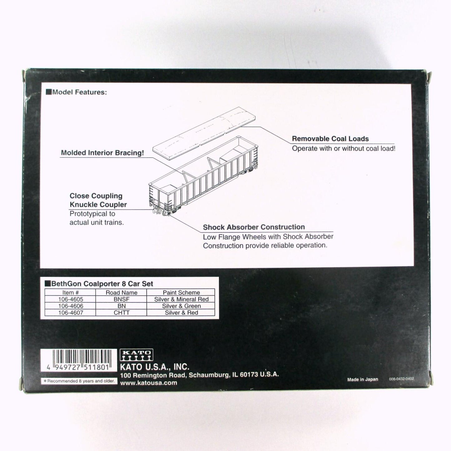 N Scale ***CHTT (MP/UP)*** BETHGON Coalporter 8-Car Set w/ Loads - Kato 106-4607