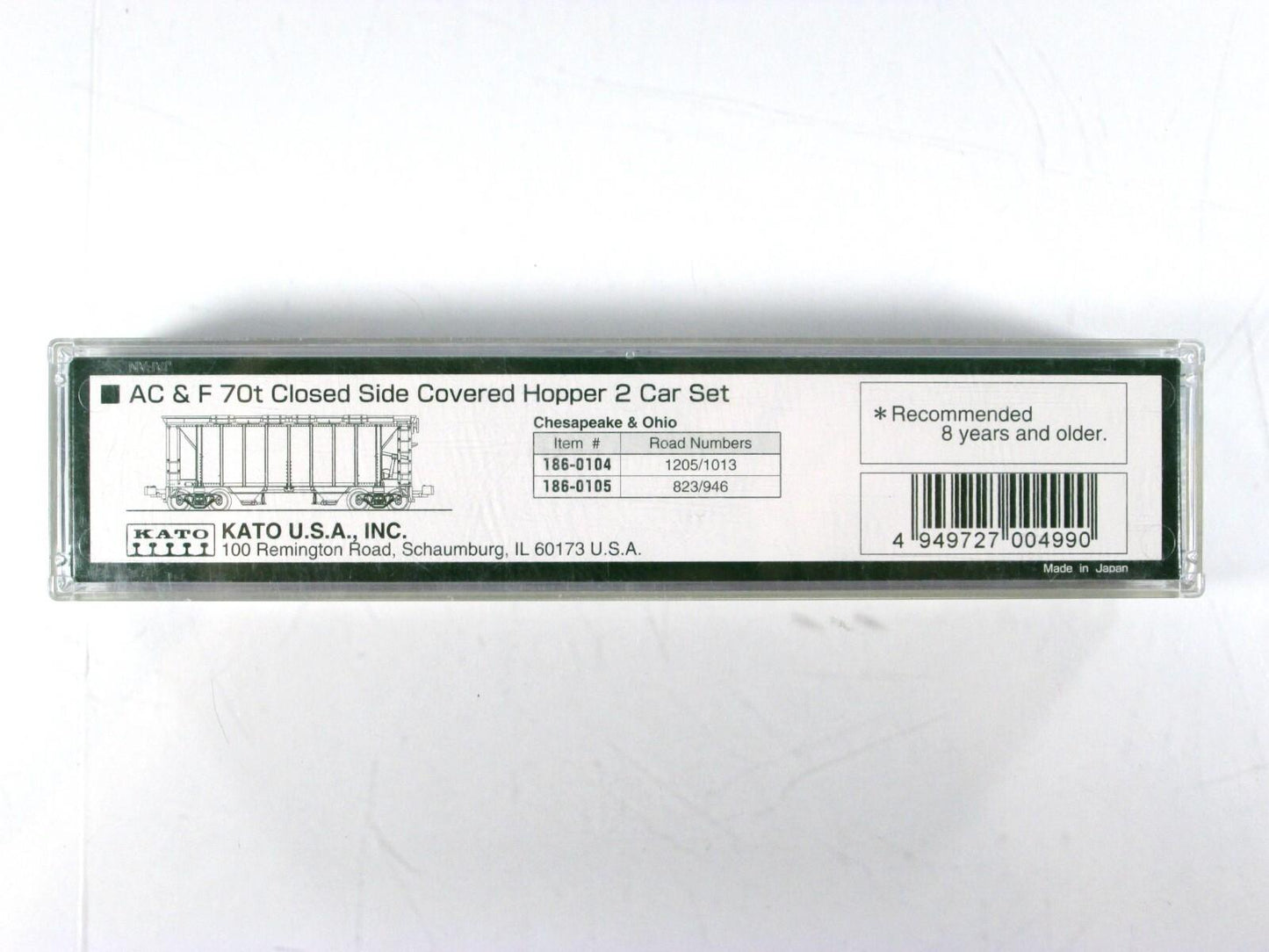 N Scale ***CHESAPEAKE & OHIO*** 2-Bay Covered Hoppers #1205,1013 - Kato 186-0104
