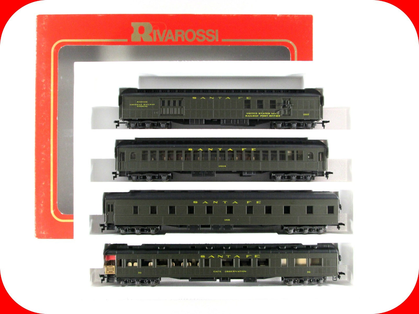 HO Scale ***SANTA FE*** 1920s Heavyweight Passenger 4-Car Set B - Rivarossi 6915