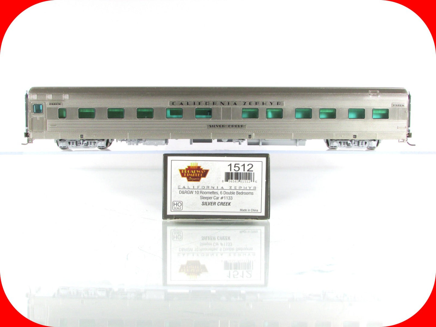 HO Scale ***DRGW CA ZEPHYR*** SILVER CREEK Sleeper 1133 --Broadway 1512, Lighted
